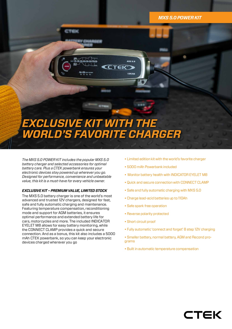(Limited Time) Ctek MXS 5.0 Smart Car Battery Charger 3 in 1 Power Kit