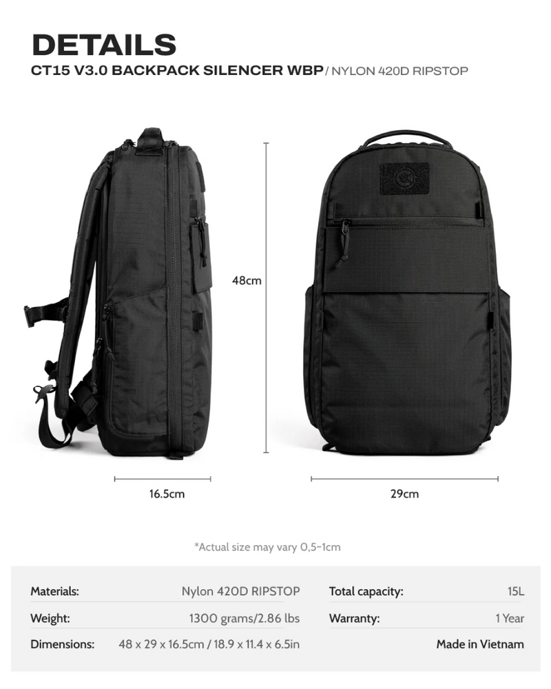 Ctactical CT15 V3.0 Backpack - The Silencer - Nylon 420D RIPSTOP WBP