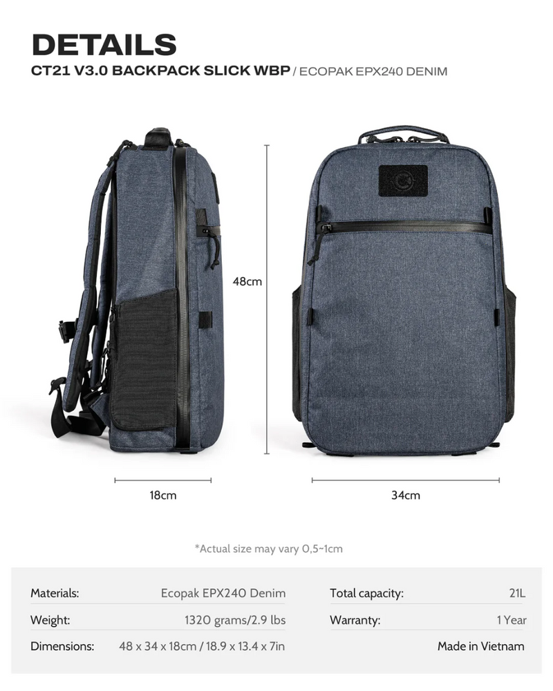 Ctactical CT21 V3.0 Backpack Slick - ECOPAK EPX240 DENIM WBP