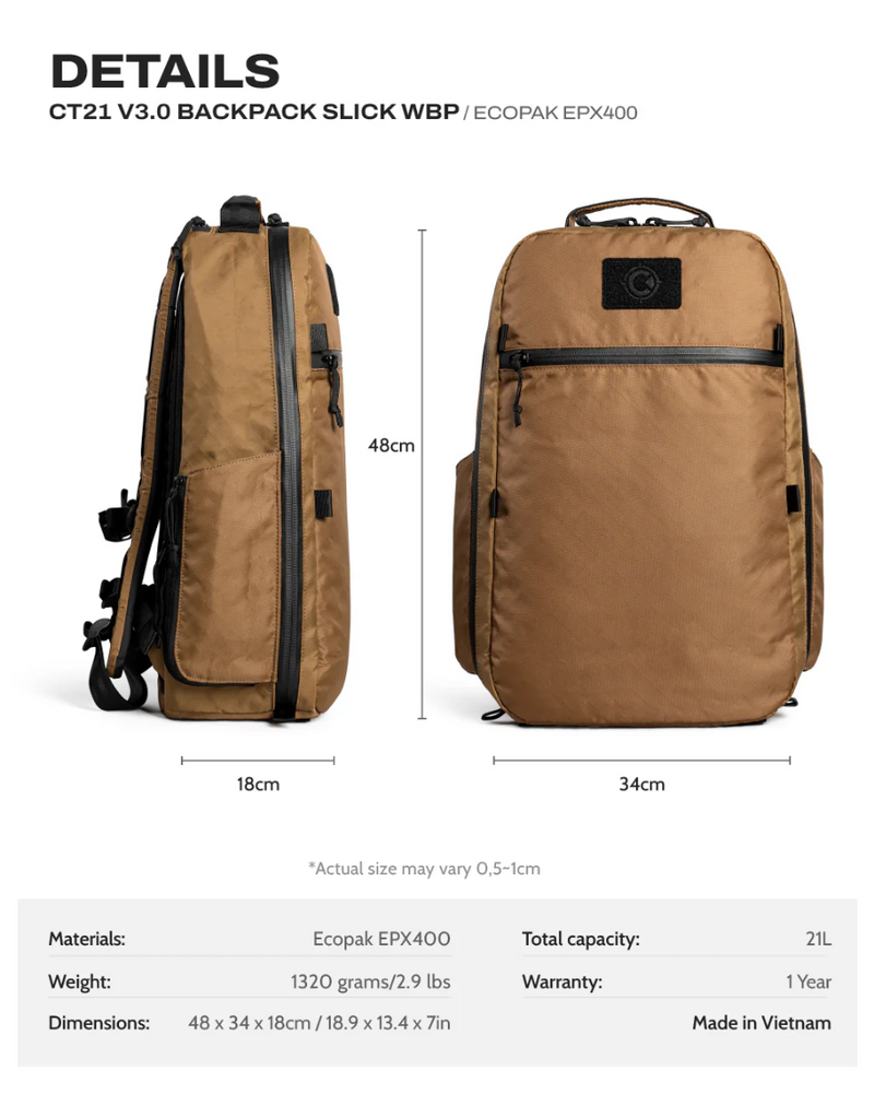 Ctactical CT21 V3.0 Backpack Slick - ECOPAK EPX400 WBP