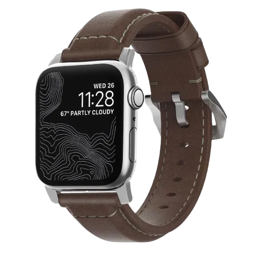 Nomad Classic Strap for All Apple Watch Series ( 44mm / 42 mm) - Brown Strap + Silver Hardware - Oribags