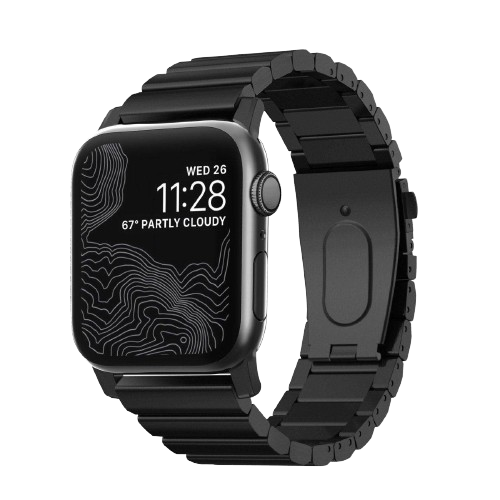 Nomad Steel Strap for All Apple Watch Series ( 44mm / 42 mm) - Black Strap + Black Hardware - Oribags