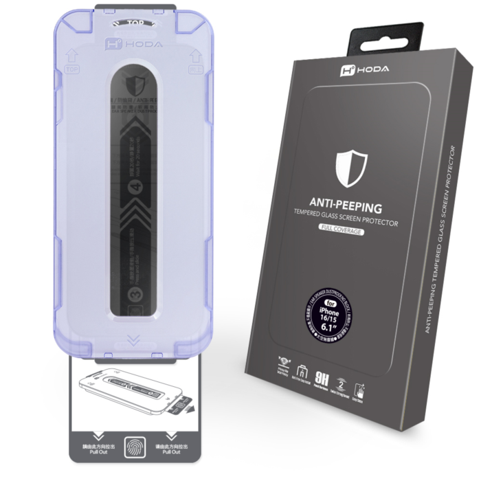 (Markdown) Hoda (Privacy) Anti-Peeper Full Coverage Screen Protector - With Dust-Free Helper for iPhone 16 Series
