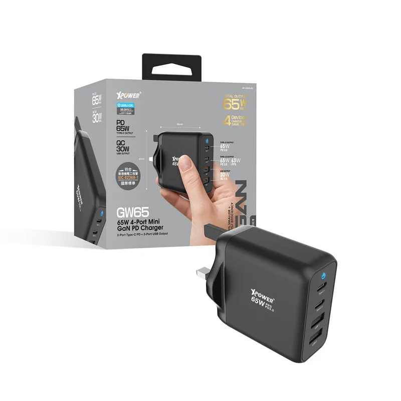 XPower Wall Charger 65W 4 Ports Mini GaN GW65 - Black - Oribags