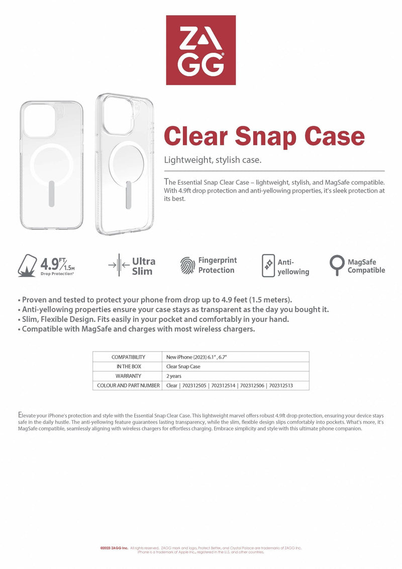 ZAGG Clear Snap Case For IPhone 15 series - Clear - Oribags