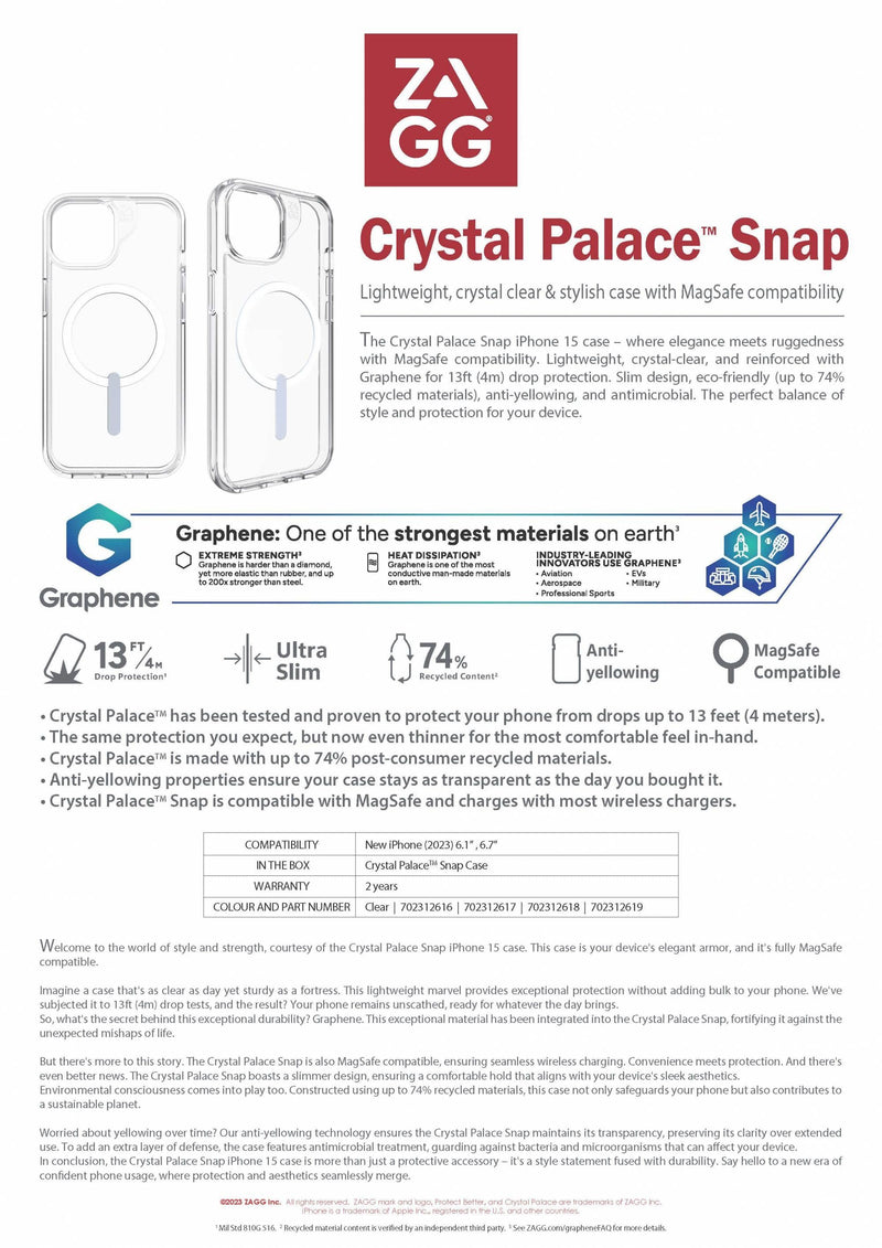 ZAGG Crystal Palace Snap Case For IPhone 15 series - Clear - Oribags