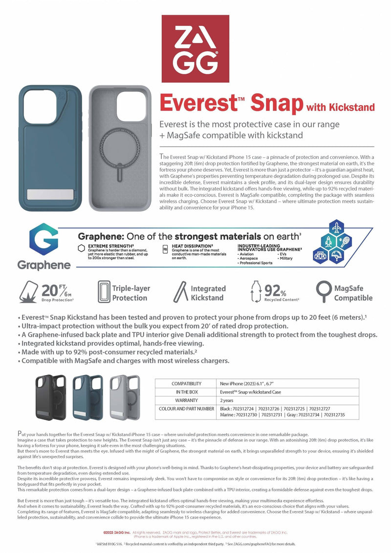 ZAGG Everest Snap with Kick Stand Case For IPhone 15 series - Oribags