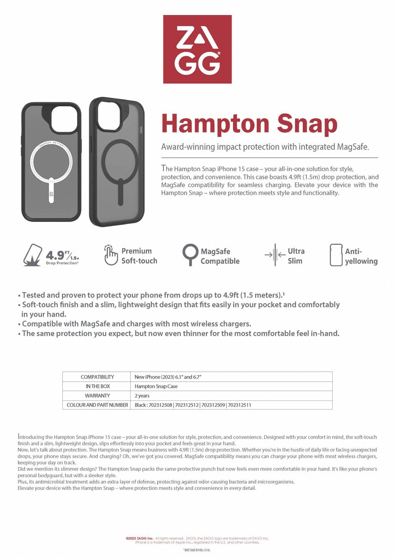 ZAGG Hampton Snap Case For IPhone 15 series - Smoke - Oribags