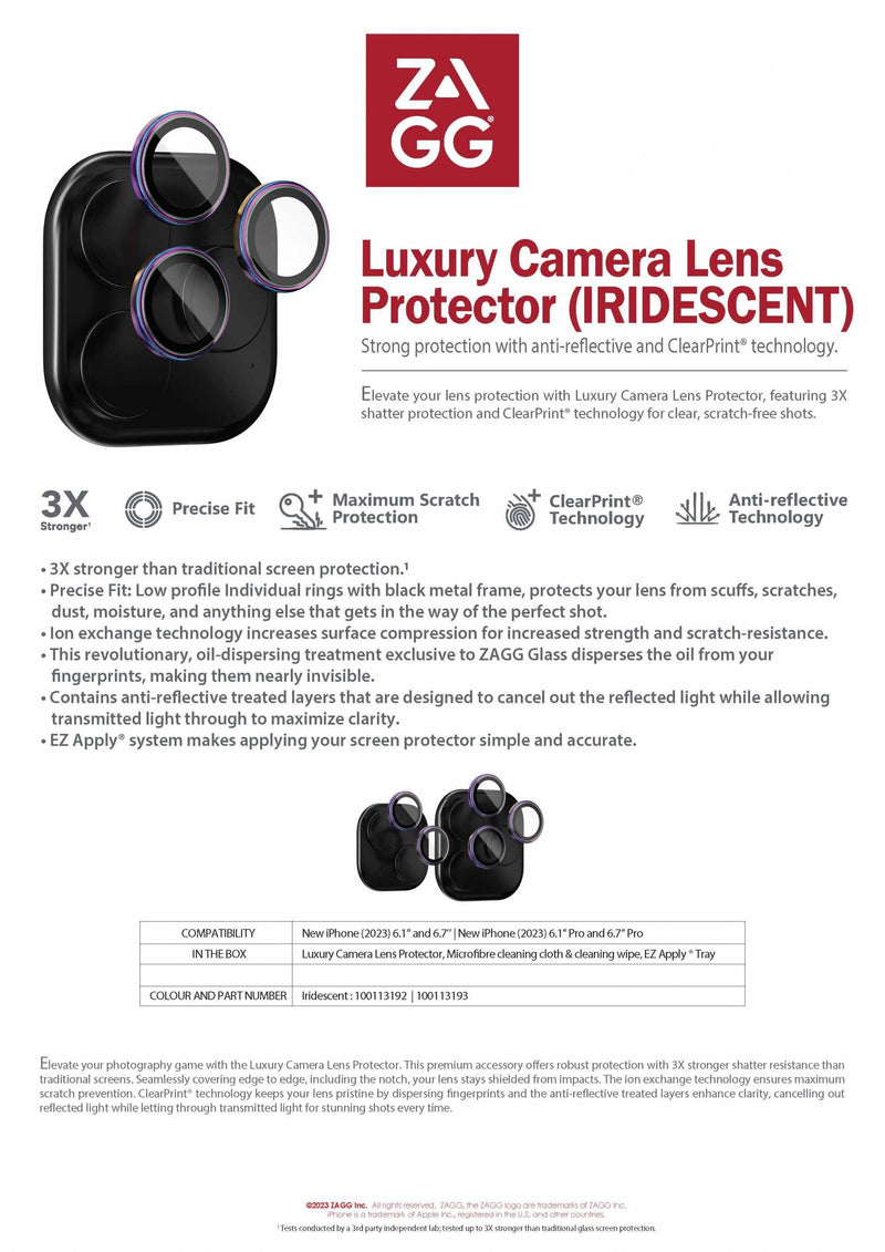 ZAGG Premium GL Camera Lens For IPhone 15 Series - Iridescent - Oribags