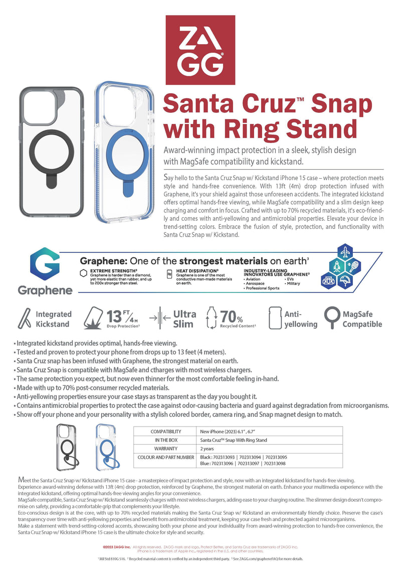 ZAGG Santa Cruz Snap Ring Stand Case For IPhone 15 series - Black - Oribags