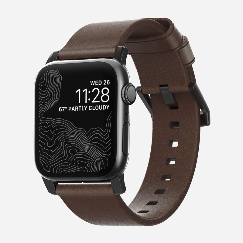 Nomad Modern Leather Strap for All Apple Watch Series ( 44mm / 42 mm) - Brown Strap + Black Hardware - Oribags.com