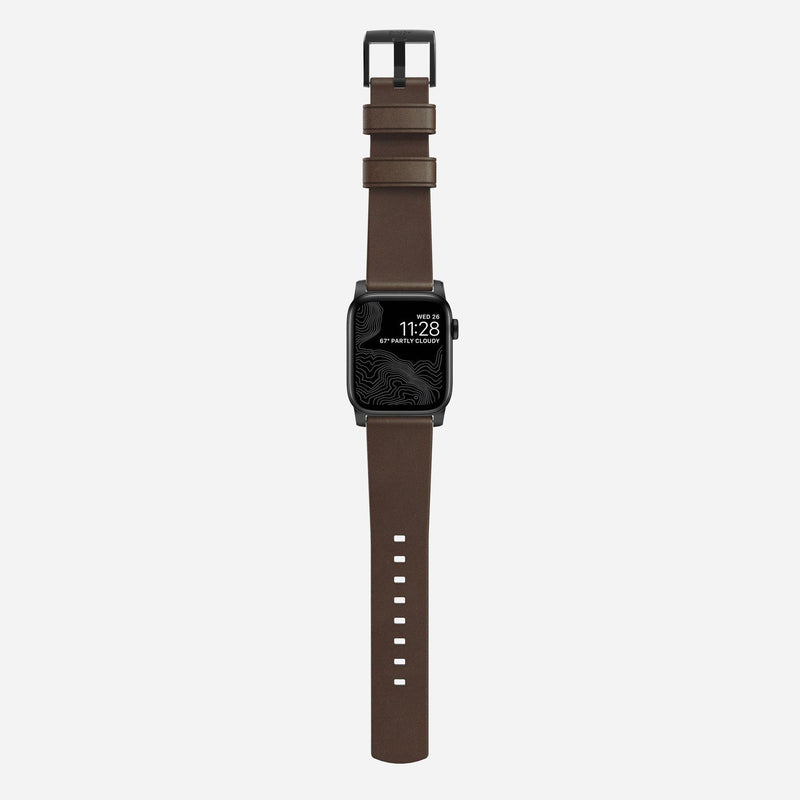 Nomad Modern Leather Strap for All Apple Watch Series ( 44mm / 42 mm) - Brown Strap + Black Hardware - Oribags.com