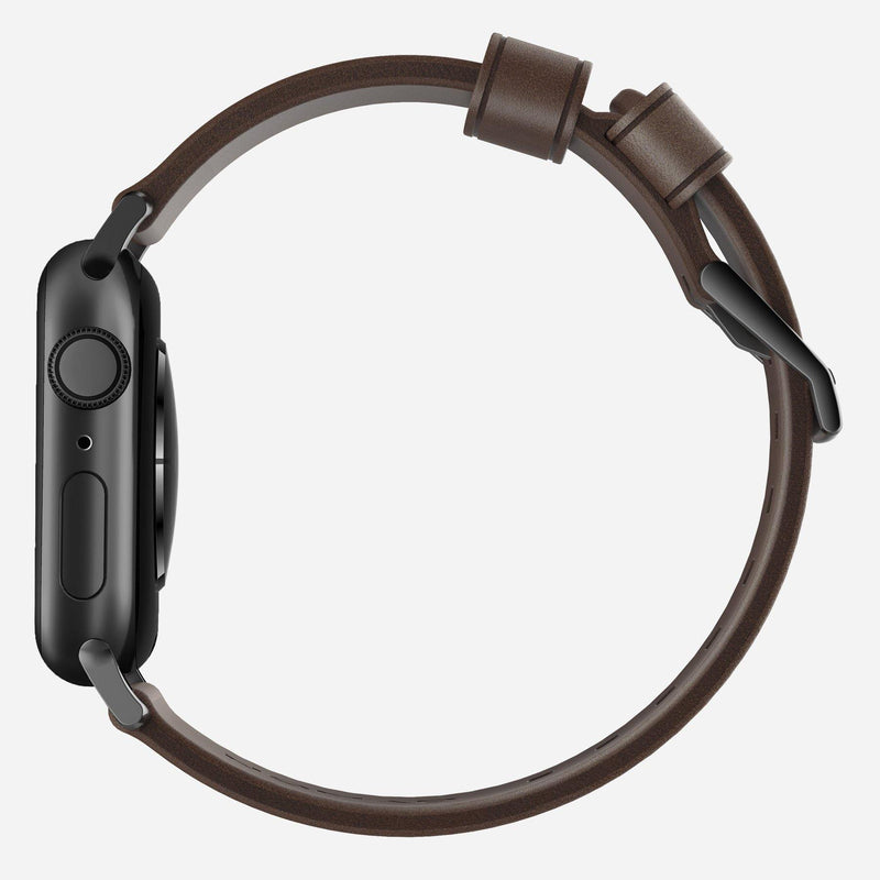 Nomad Modern Leather Strap for All Apple Watch Series ( 44mm / 42 mm) - Brown Strap + Black Hardware - Oribags.com