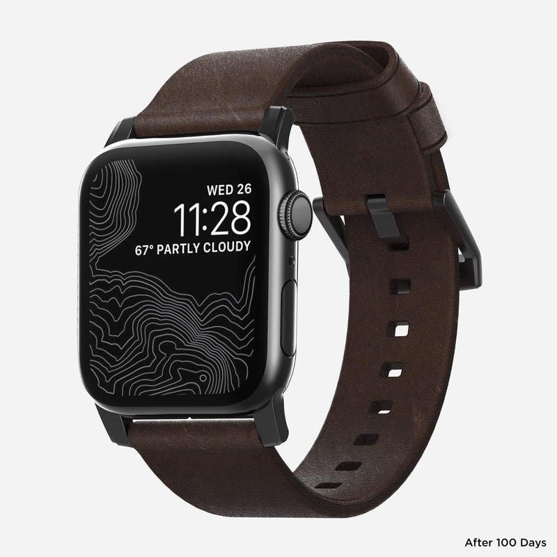 Nomad Modern Leather Strap for All Apple Watch Series ( 44mm / 42 mm) - Brown Strap + Black Hardware - Oribags.com