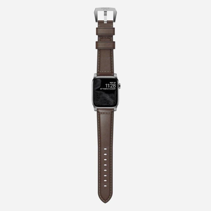 Nomad Classic Strap for All Apple Watch Series ( 44mm / 42 mm) - Brown Strap + Silver Hardware - Oribags.com