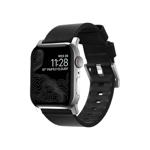 Nomad Modern Active Strap Pro for All Apple Watch Series ( 44mm / 42 mm) - Black Strap + Silver Hardware - Oribags.com