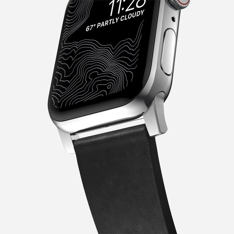 Nomad Modern Active Strap Pro for All Apple Watch Series ( 44mm / 42 mm) - Black Strap + Silver Hardware - Oribags.com