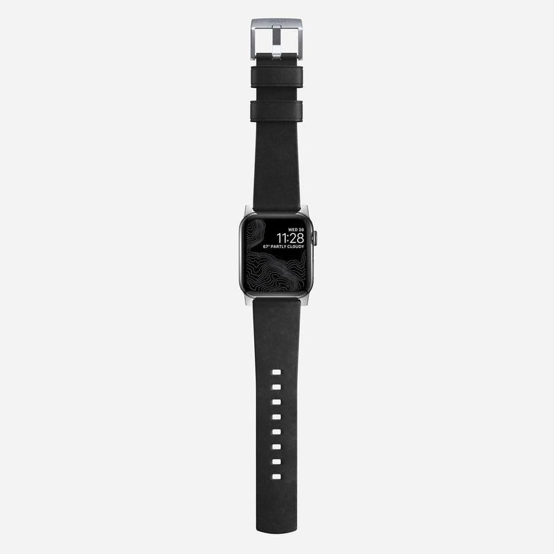 Nomad Modern Active Strap Pro for All Apple Watch Series ( 44mm / 42 mm) - Black Strap + Silver Hardware - Oribags.com
