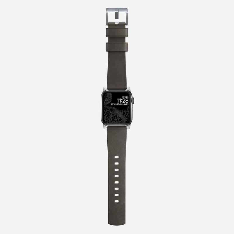 Nomad Modern Active Strap Pro for All Apple Watch Series ( 44mm / 42 mm) - Brown Strap + Silver Hardware - Oribags.com