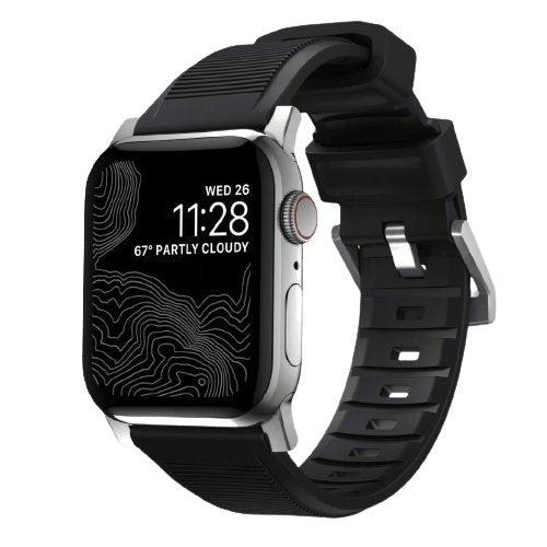 Nomad Rugged Strap for All Apple Watch Series ( 44mm / 42 mm) - Black Strap + Silver Hardware - Oribags.com