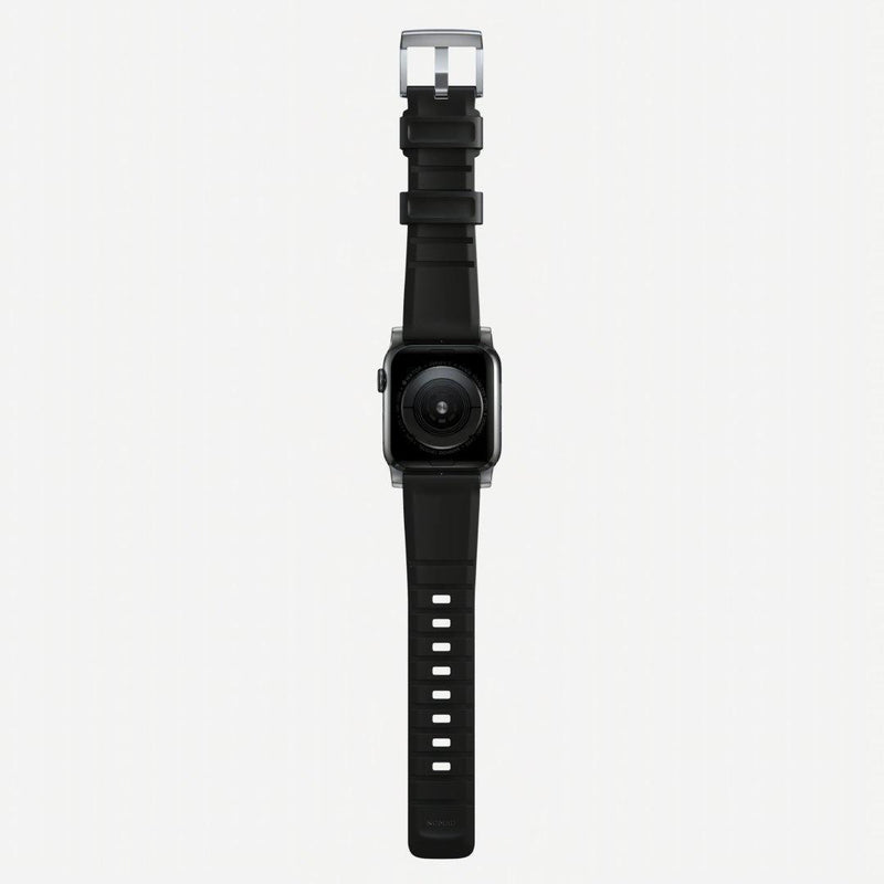 Nomad Rugged Strap for All Apple Watch Series ( 44mm / 42 mm) - Black Strap + Silver Hardware - Oribags.com