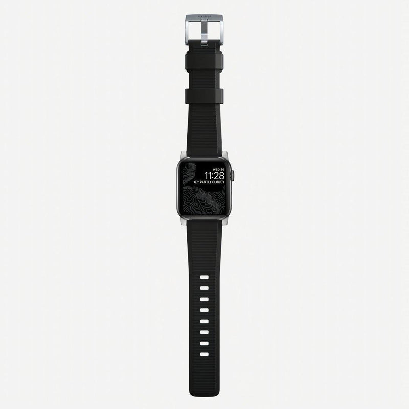 Nomad Rugged Strap for All Apple Watch Series ( 44mm / 42 mm) - Black Strap + Silver Hardware - Oribags.com