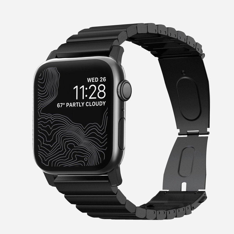 Nomad Steel Strap for All Apple Watch Series ( 44mm / 42 mm) - Black Strap + Black Hardware - Oribags.com