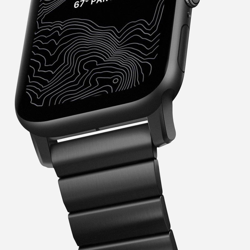 Nomad Steel Strap for All Apple Watch Series ( 44mm / 42 mm) - Black Strap + Black Hardware - Oribags.com
