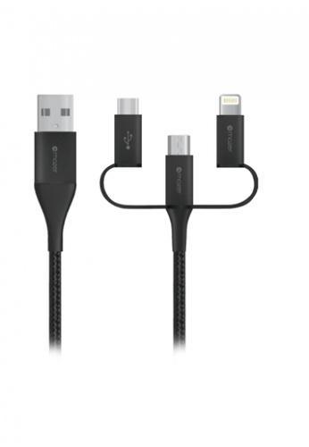 (Promo) Mazer ALU.DURA.TEK 3-in-1 Lightning+Micro+USB-C 1.2M Cable - Black - Oribags.com