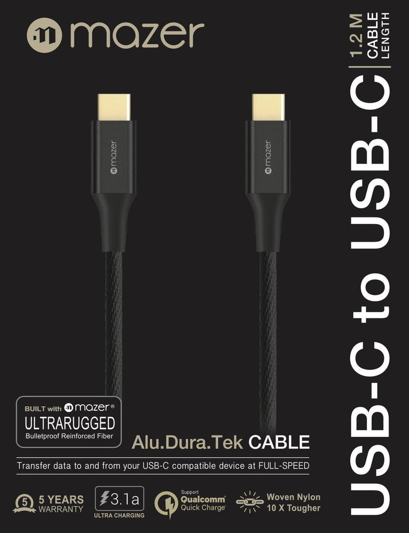 (Promo) Mazer ALU.DURA.TEK USB-C to C Cable 3.1A 1.2M - Black - Oribags.com