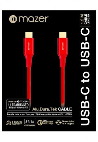 (Promo) Mazer ALU.DURA.TEK USB-C to C Cable 3.1A 20CM - Red - Oribags.com