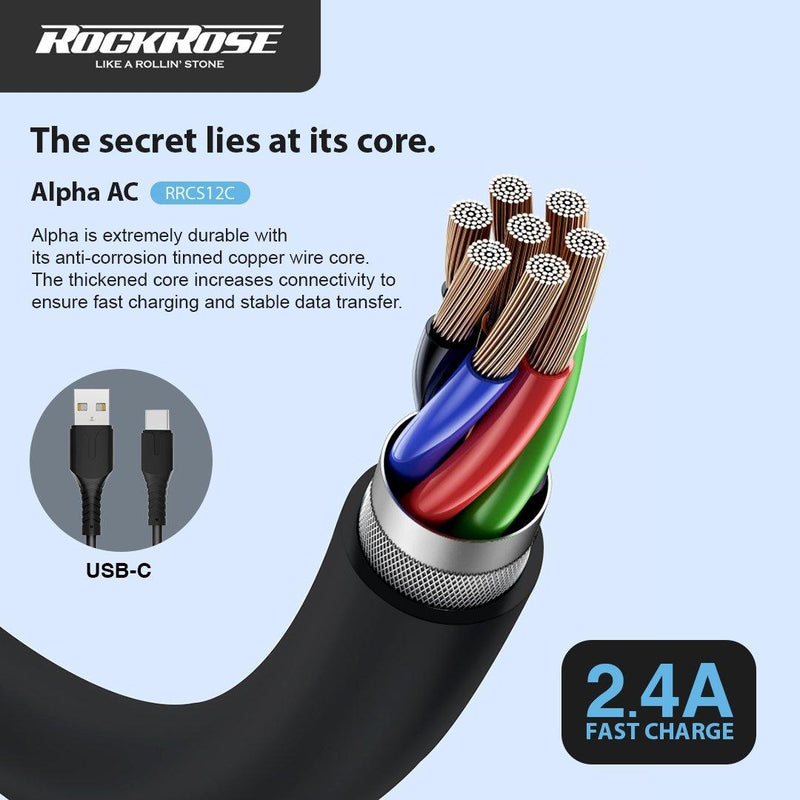 Rockrose Liberty AL 2.4A 1m Lighting Cable Black - Oribags.com