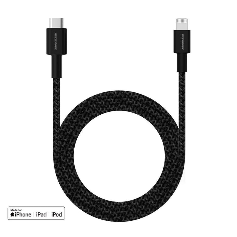 Rockrose Liberty CL1 20W PD Quick Charge 1m Type-C to Lightning Cable - Black - Oribags.com