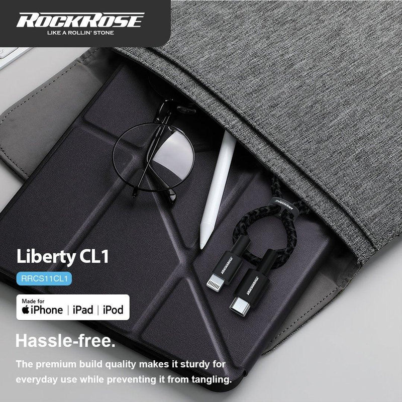 Rockrose Liberty CL1 20W PD Quick Charge 1m Type-C to Lightning Cable - Black - Oribags.com