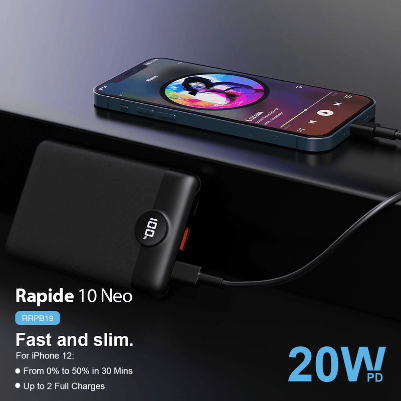 Rockrose Rapide 10 Neo 10000mAh 22.5W Max PD+QC 3.0 Powerbank Black - Oribags