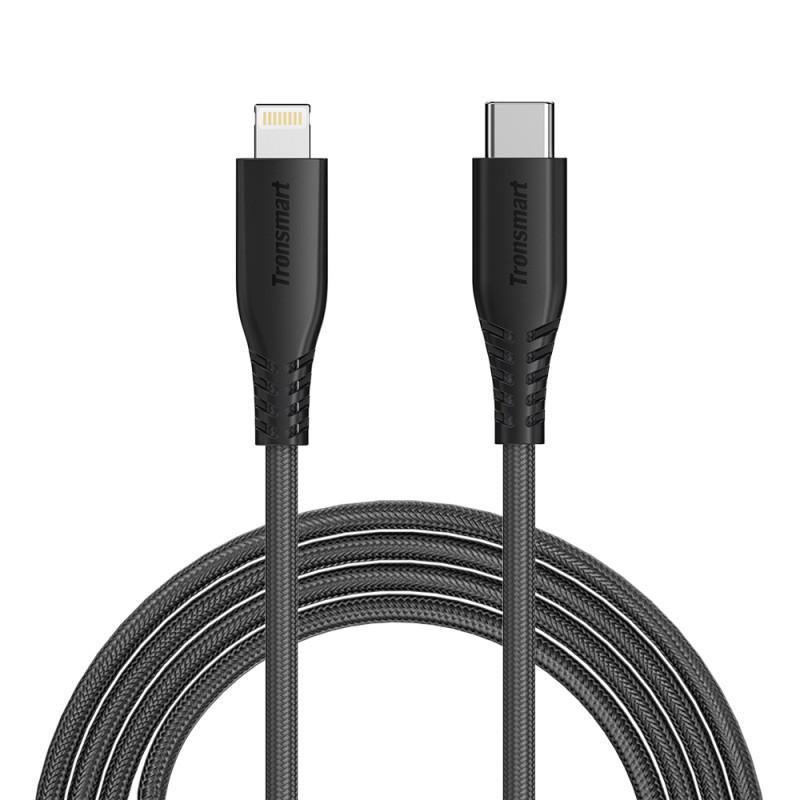 Tronsmart Double Braided Nylon 4FT USB-C to Lightning Cable - Black - Oribags.com