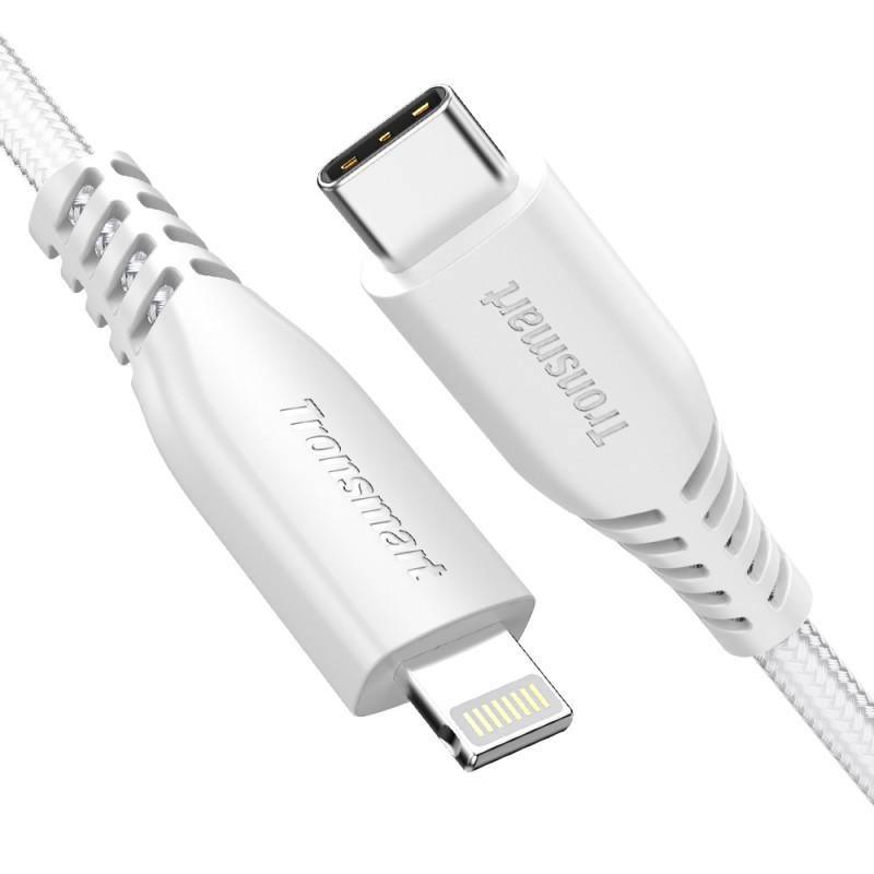 Tronsmart Double Braided Nylon 6.6FT USB-C to Lightning Cable - White - Oribags.com